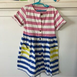 Mini Boden Striped Dress in Pink, Blue, and Yellow